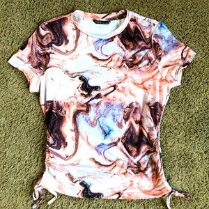 Shein Womens T-shirt. Side ties with gathering. Body snug fit. NW/O tags .